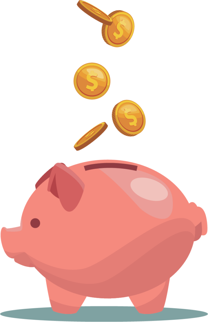 This is an illustration of gold coins calling into a pink piggy bank.